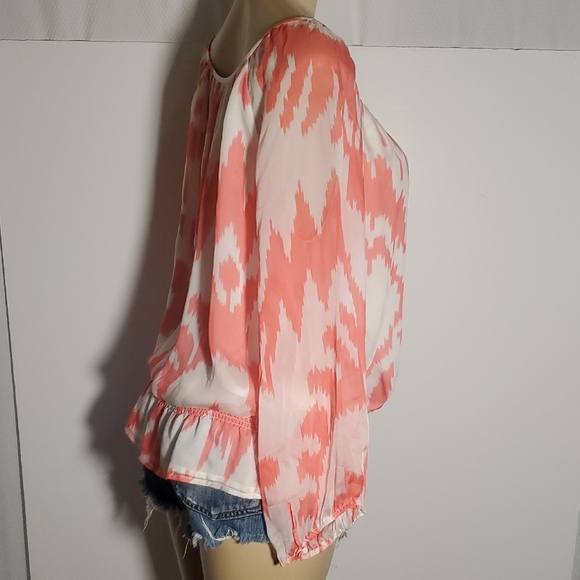 Shoshanna 100% Silk Blouse Women's Size 8 Coral and White Blouse - Picture 5 of 12